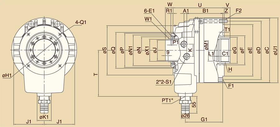 P-S Large Through Hole Thin Hollow Rotary Hydraulic Cylinders